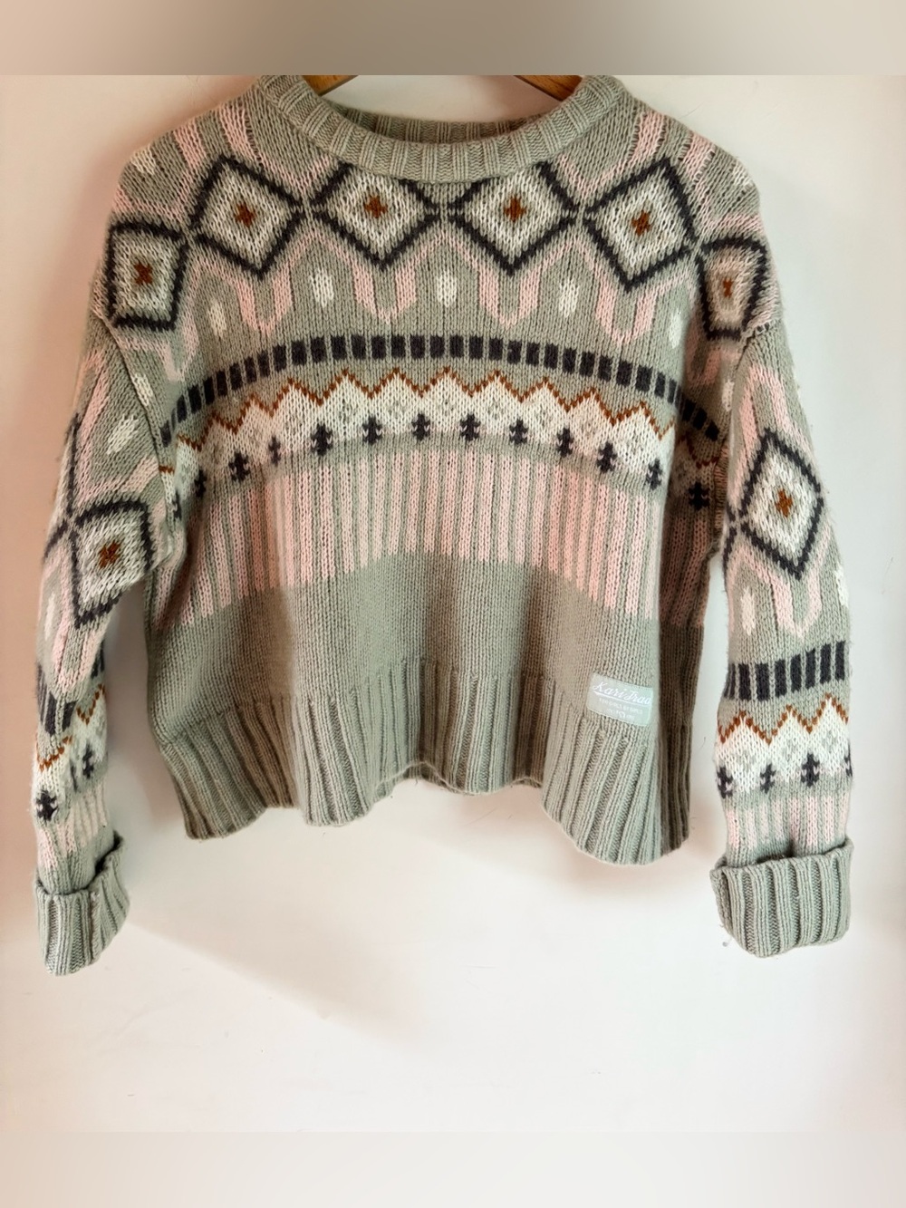 Kari Traa Fair Isle Crewneck Sweater in Taupe and Blush